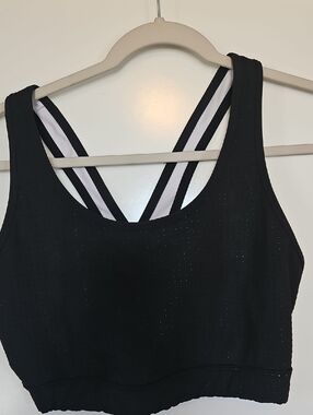 Avia Black Sports Bra With White Trim and Metallic Logo